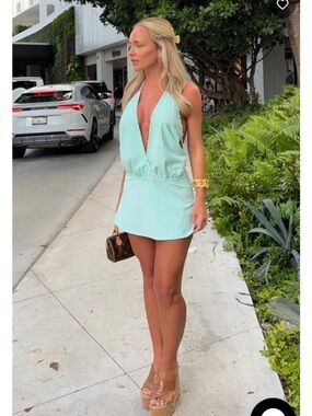 Plunge Halter Mini Dress in Mint